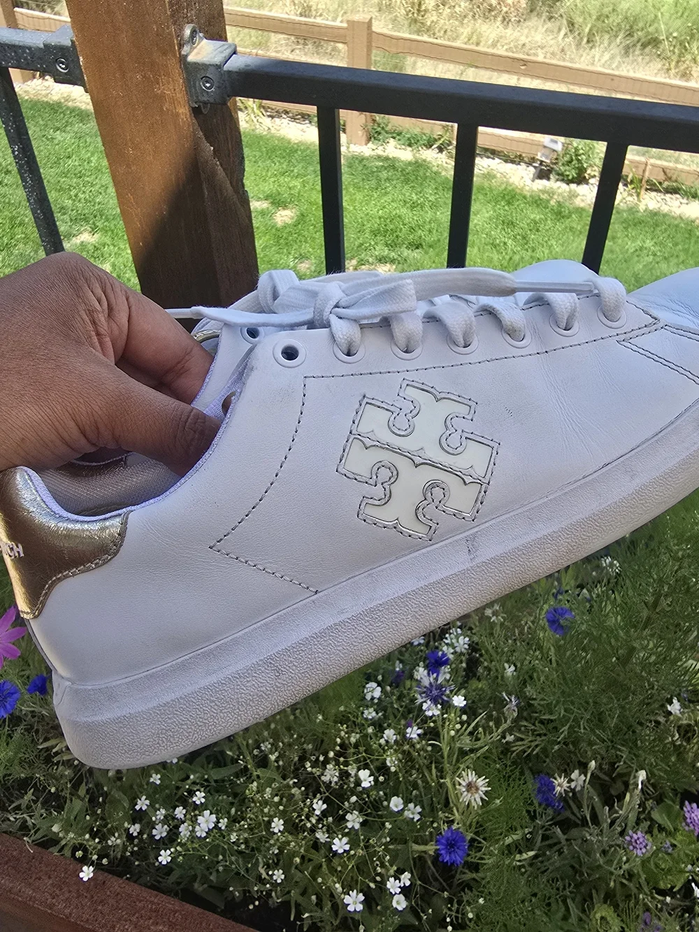 Tory Burch White Leather Sneakers with Gold Heel Detail